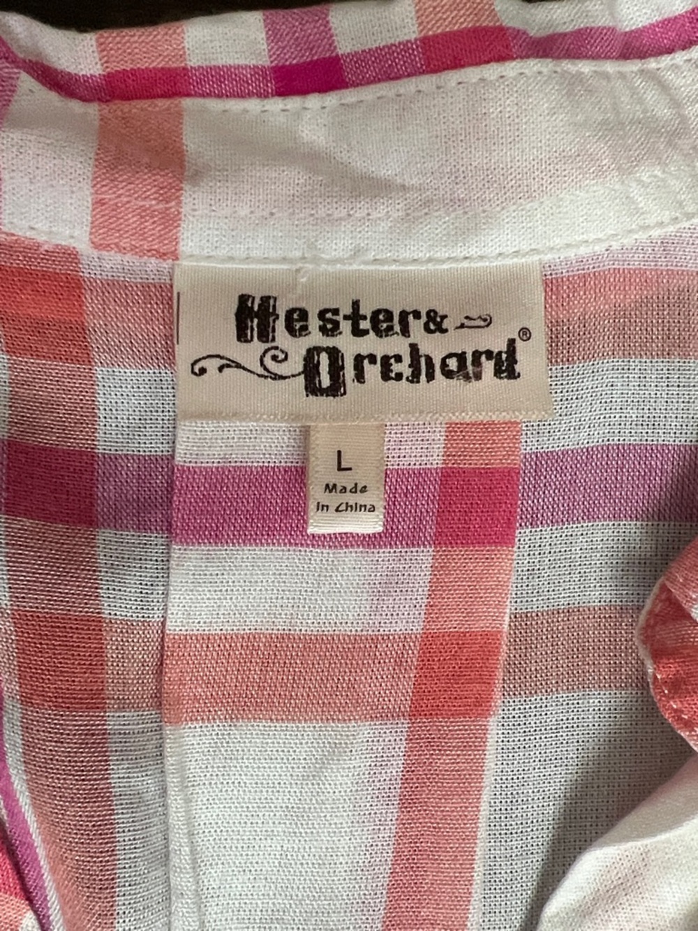 Womens Lightweight Pink & Coral Plaid Button-Up Shirt Sz L - Picture 7 of 9
